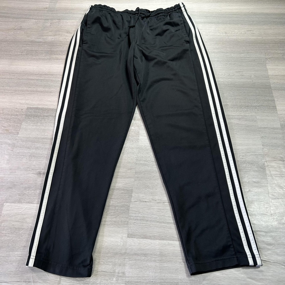 Adidas Track Pants Mens Large Black 3 Stripe Knit Elastic Waist Athletic DW4162